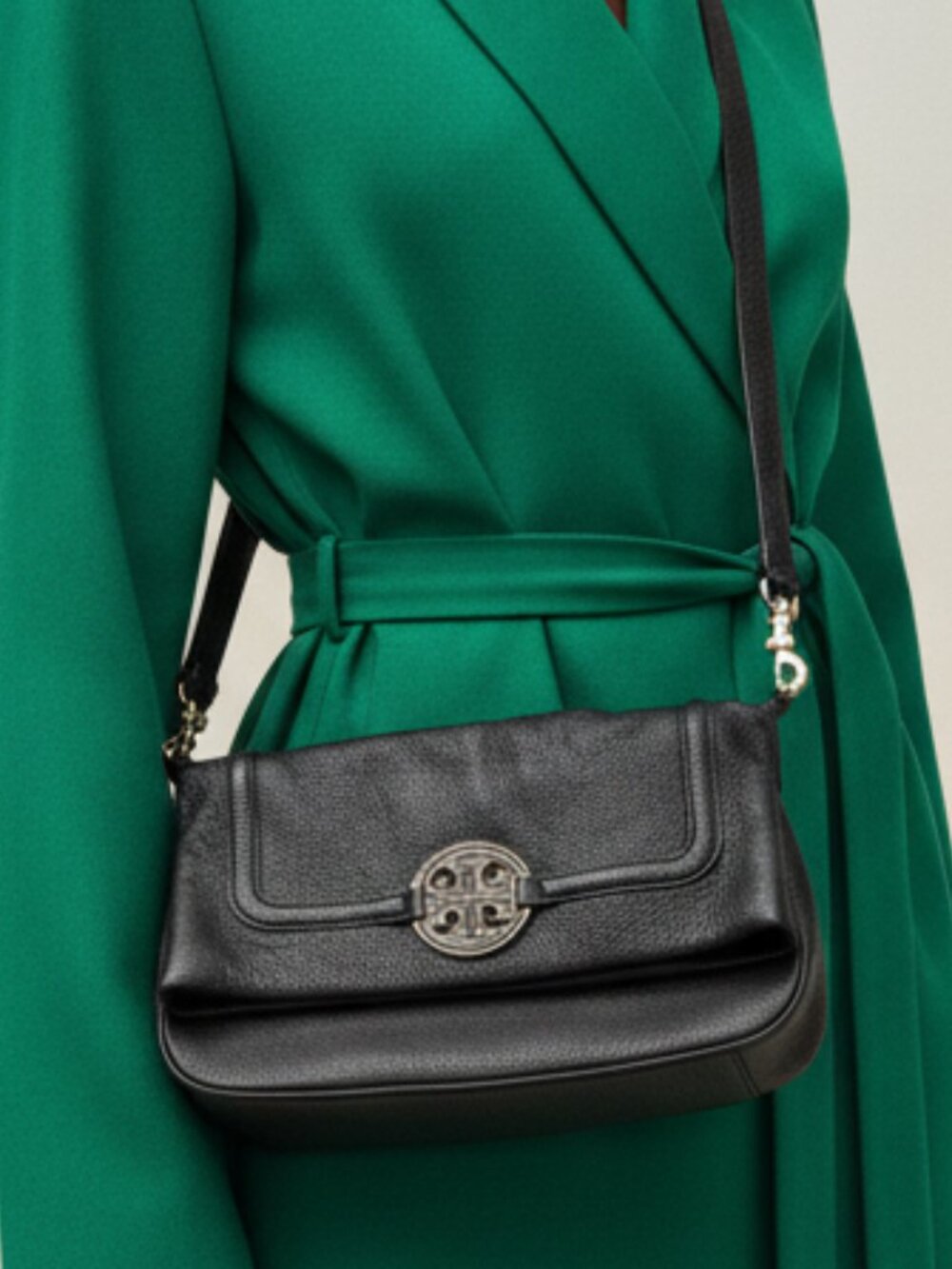 Tory Burch Black Pebbled Leather Amanda Crossbody Clutch Shoulder Bag